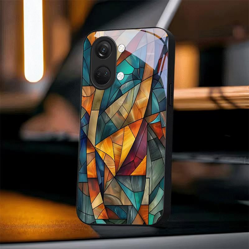 Chromatic Fragments Black Glass Phone Case For OnePlus Ace 2 3 5 Pro Nord CE 2T 2 3 Lite 6 7T 8 9 10 Pro 11R 12R 13R Back Cover