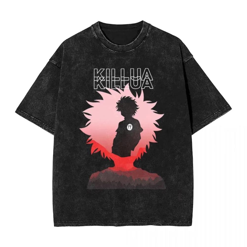 Hunter X Hunter Killua Anime Back Print Unisex Heavy Cotton Vintage Black Streetwear Women And Men T-Shirt