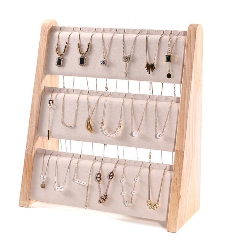 Wood Jewelry Display Stand Rack Functional Wood Jewelry Display Shelf Effective Pendant Accessory Storage Holder