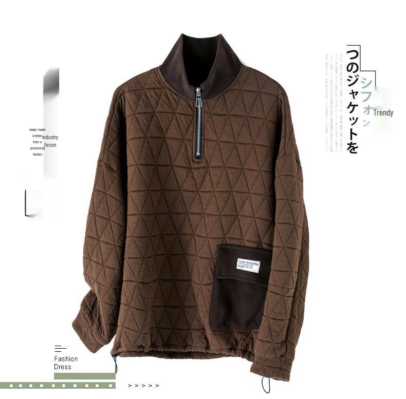 Women's Quilted High Neck Zipper Pullover Sweater - 2024 Autumn/Winter Collection, Petite Fit, No Hood