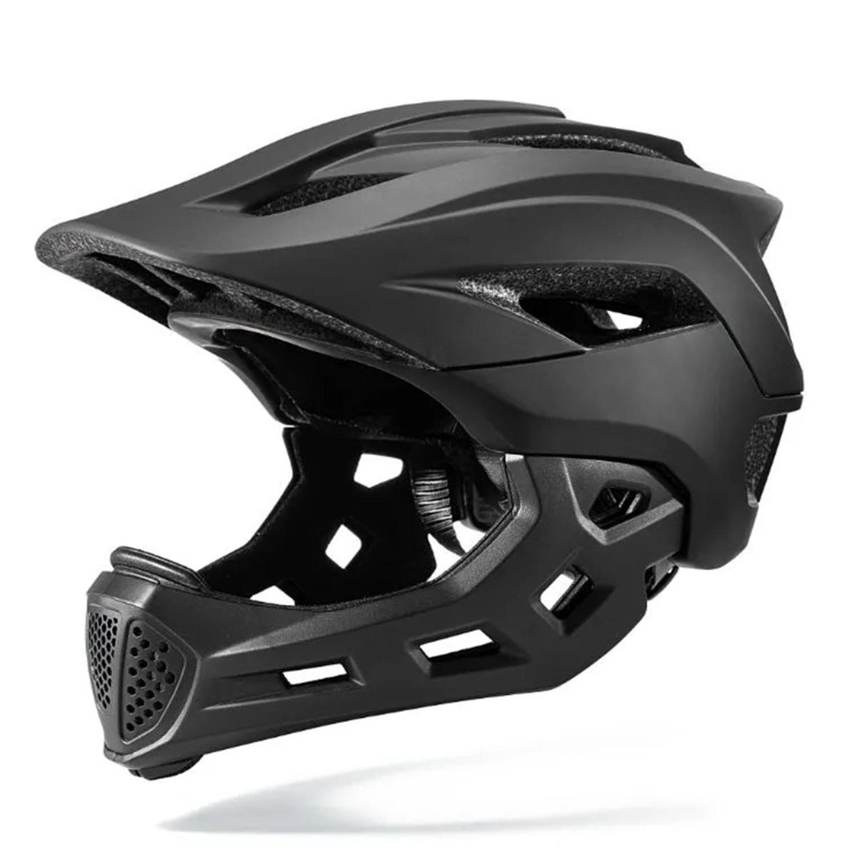 Abnehmbarer Vollgesichtsheim für Kinder, PC+EPS Sicherheits-Fahrradhelm, Verstellbar 50-55cm für Radfahren, Skateboarden, Roller schwarz