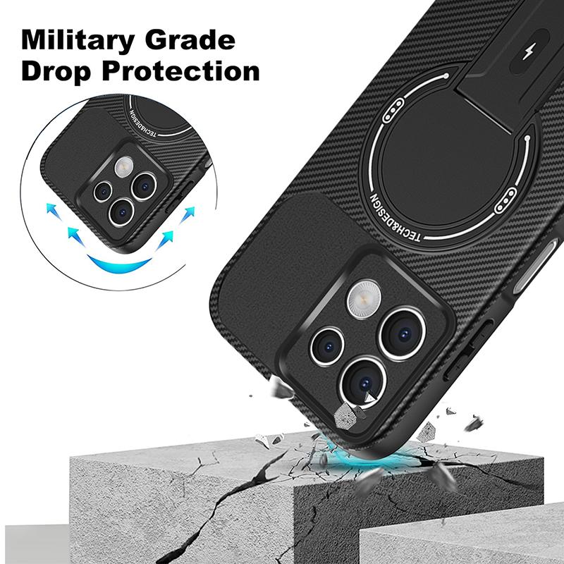 Luxury Black Carbon Fiber Anti Drop Case For Note 13 Note 14 Pro Plus Folding Stand Soft Magnetic Cover Note 13 Pro Case Note 14