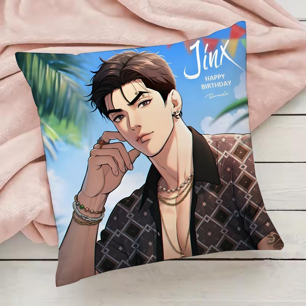 Jinx BL Comics Pillow Case Pillowcase Anti-dustmite Pillow Invisible Zipper Silky Short Plush Sofa Cushion Cover