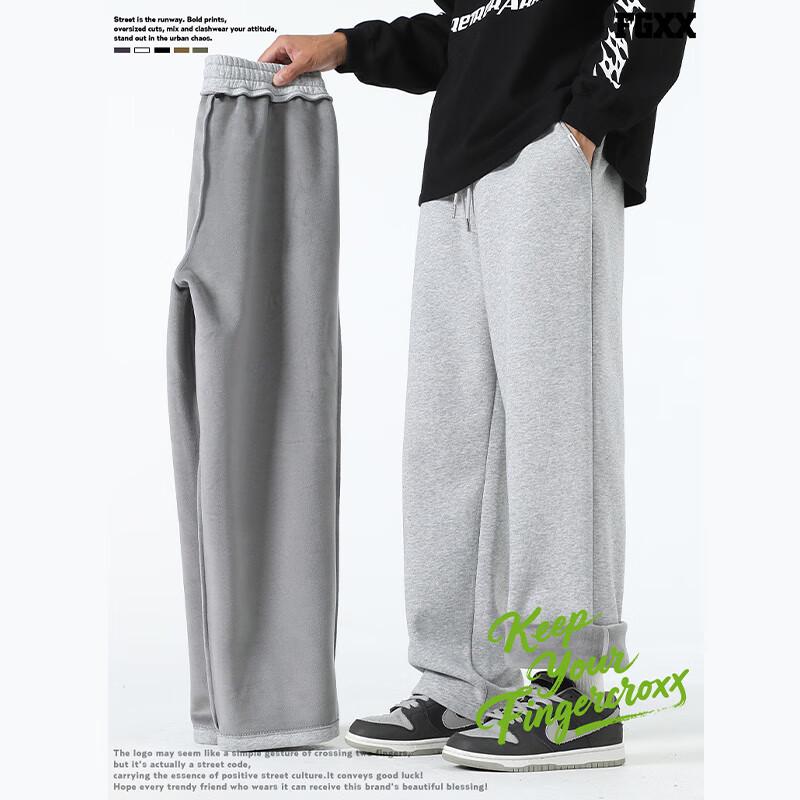 Fingercroxxit Men's Fleece-Lined Straight-Leg Casual Pants