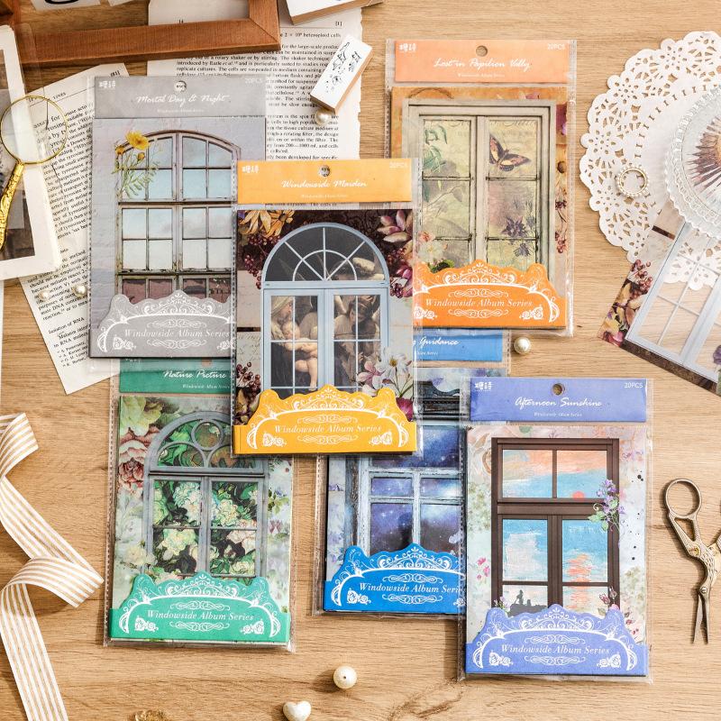 1pack/20pcs Vintage Stained Glass Window Craft Paper, Retro Pattern Design & Non-Adhesive, for Journal DIY Scrapbook Deco