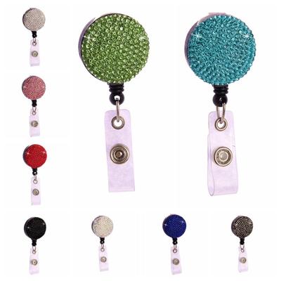 Rhinestone Nurse Badge Reel Sparkle Easy Pull Buckle Keychain Retractable Badge Holder Name Tag