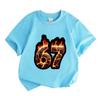 Kids Boys Girls 100% Cotton Crew Neck Short Sleeve T-Shirt, Cool Fiery Cracked Lava Number 67 Pattern Casual Soft Tee for Daily Wear