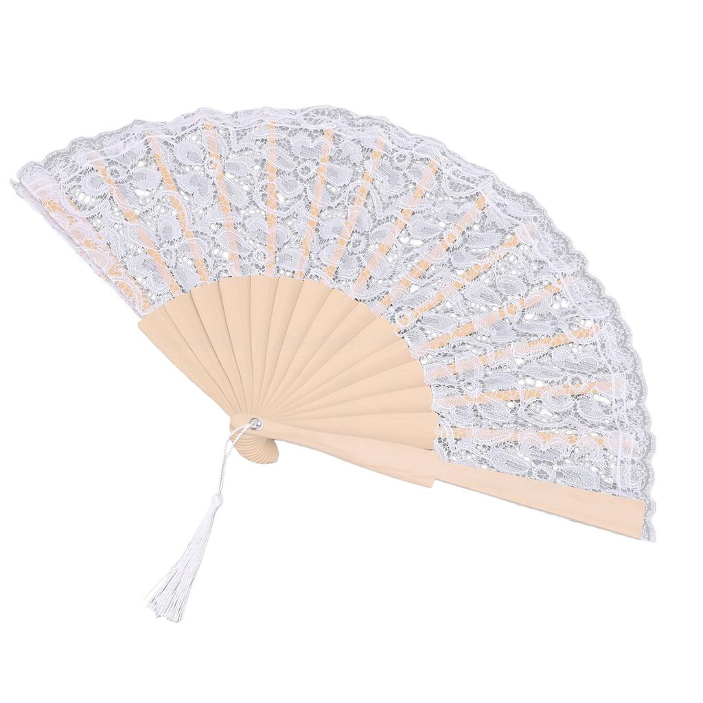Lace Handheld Chinese Folding Fan Elegant Lace Hand Fan with Tassel for Women Wedding Decoration Dancing Party