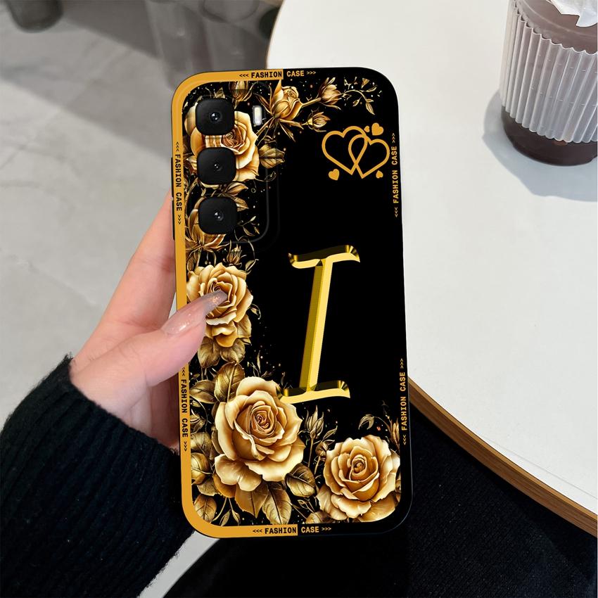 For Infinix Hot 60 50 40 Pro Plus 60i 50i 30i 30 Play Phone Case Creative Golden Letter Pattern Soft Matte Silicone Back Cover For Infinix Bumper Capa