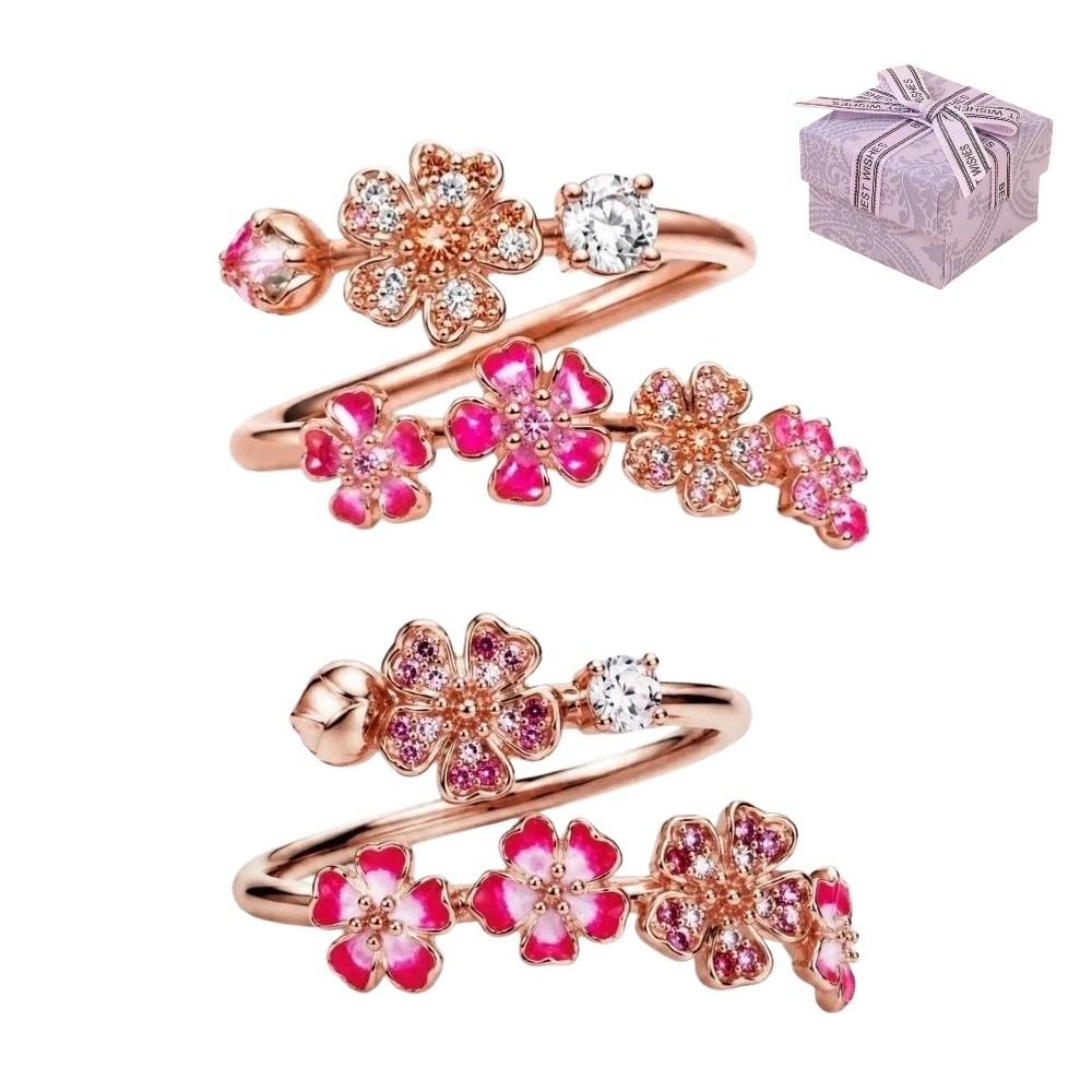 Gemstone Embellished Cherry Blossom Ring Crystal Accents Jewelry Box Anniversary Birthday Gift
