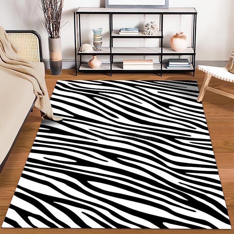 Modern Zebra Stripe Pattern Area Rug, Black and White Decor Carpet Suitable for Use As an Anti-slip for Living Room Bedroom Sofas