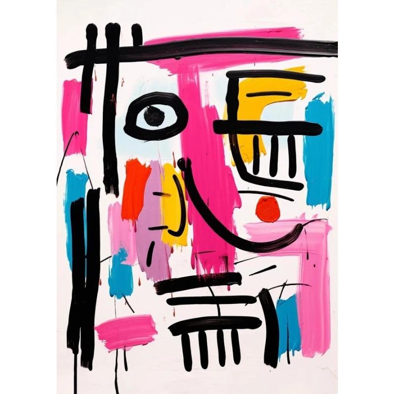 Pink Pasta Heart Shaped Cherry Playing Card Flower Abstract Face Canvas Painting  Minimalist Wall Decor for Living Room
