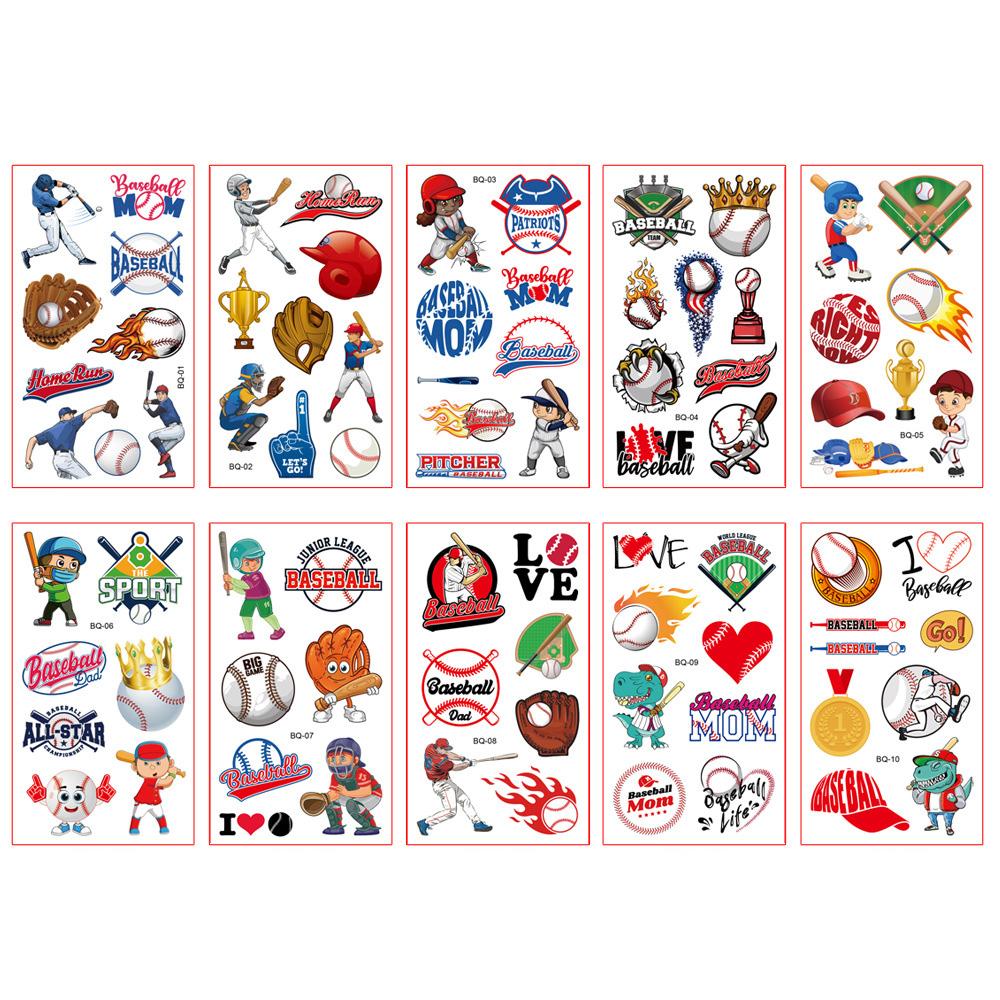 10er-Set Kinder Temporäre Tattoo-Sticker Fußball Basketball Baseball Design Sport Wasserdichte Fake-Tattoo-Sticker