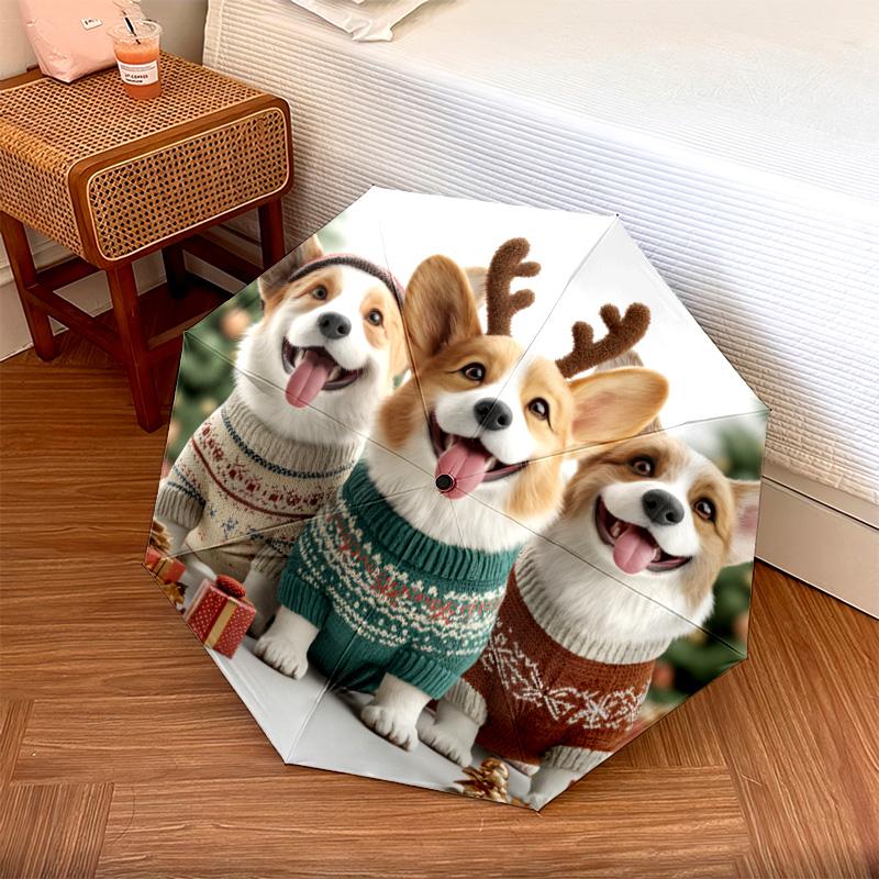 1 PC Automatic Folding Umbrella - Corgis Pattern, Portable & Foldable Design with 8 Ribs, Christmas Birthday Gifts