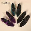 Moda Eleganti Ballerine di Velluto Donna Lussuose Scarpe Mary Jane in Velluto da Donna Punta Appuntita Cinturino con Fibbia Mocassini in Viola Verde