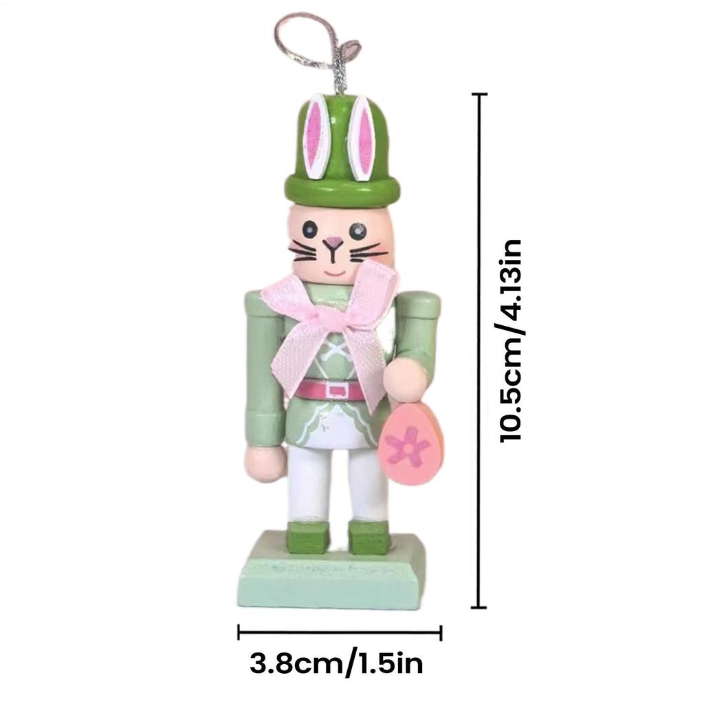 4 Pieces Easter Bunny Nutcracker 10cm Cute Little Rabbit Pendant Decorative Wooden Easter Rabbit Tabletop Ornaments