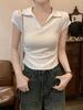 Spicy Girl Slimming Irregular Pleated Cropped Polo T-shirt for Women