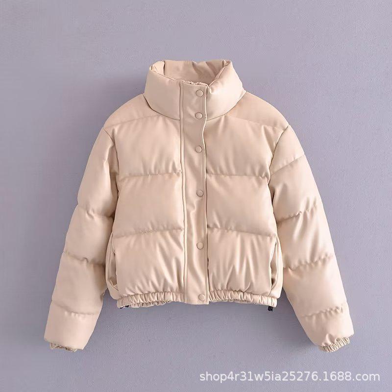 2023 Winter Women's Shiny Short Imitation Leather Cotton Jacket