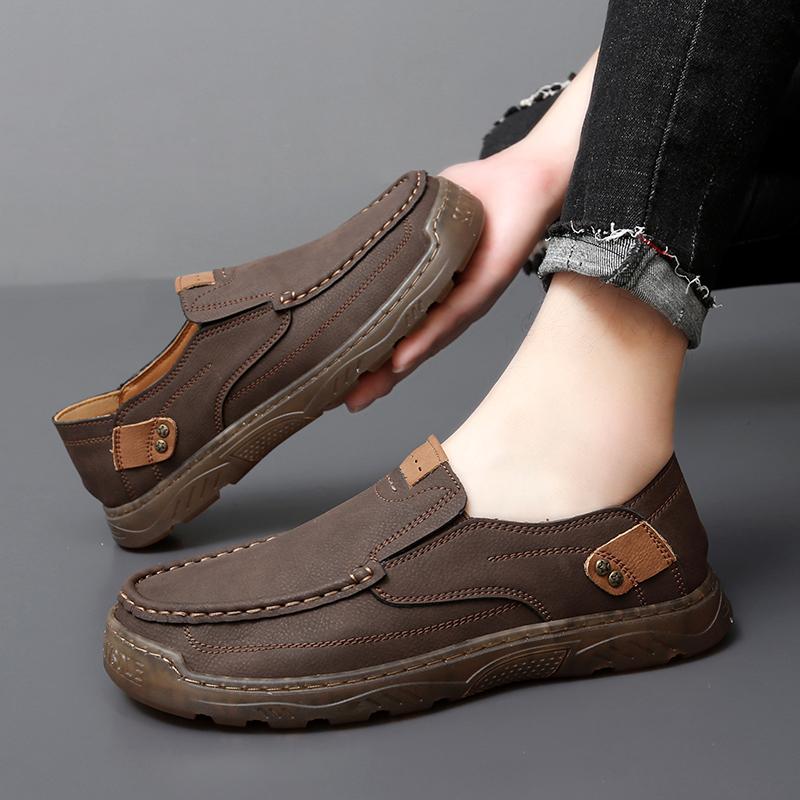 Fashion Large Size Spring And Autumn New Style Casual Shoes For Mens Large Size Beans Shoes Hand Sewn Leather Shoes Casual Flat Bottom