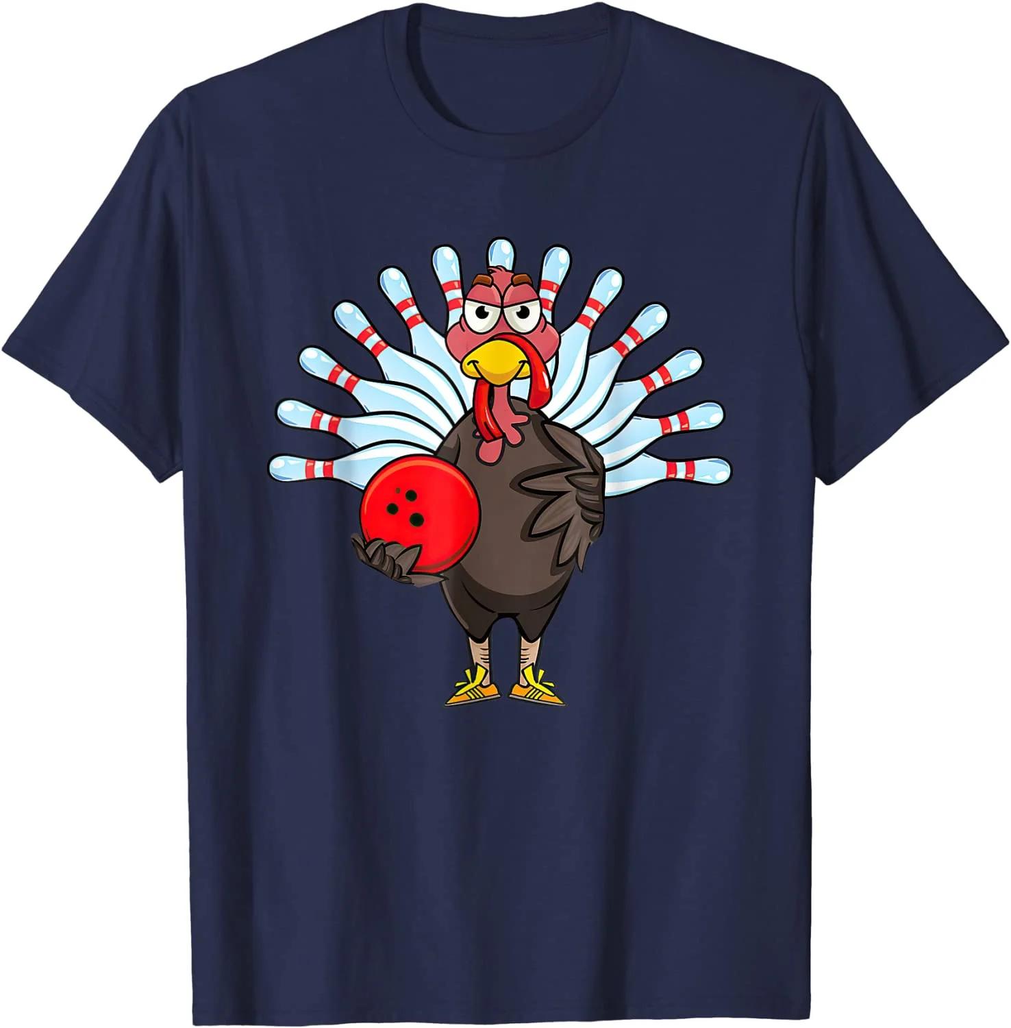 

Thanksgiving Turkey Bowling Pin Matching Team Gift TShirt Unisex Tshirts for Unisex Women Summer Tees Cotton 4XL
