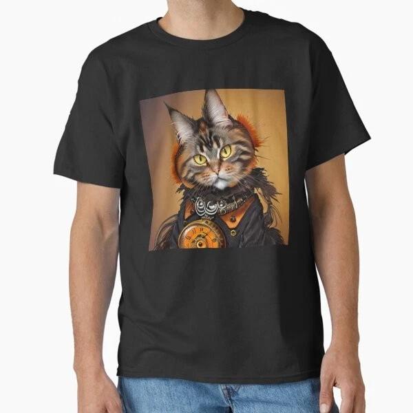 Maine Coon Cat Adorable Steampunk Portrait Class Made In Usaaus Tshirt S2xl S