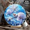 Vintage Ocean Themed Round Metal Wall Decor Starfish Shells Beach Sign Home Office Art