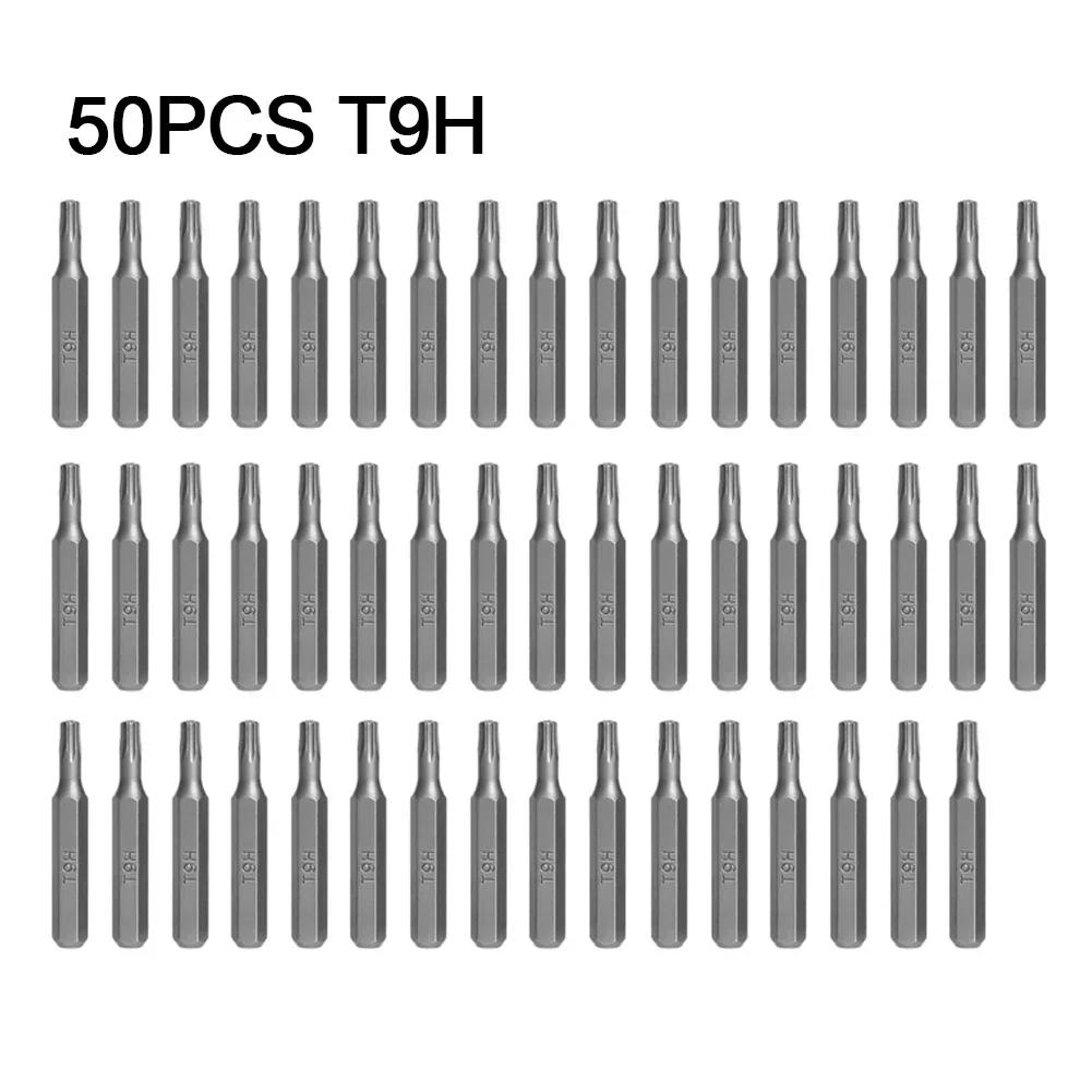 50pcs 4mm Small Hex Shank Screwdriver Bits Set T6H/T7H/T8H/T9H/T10H/T15H/T20H/T25H For Torx Plum Blossom Head Hand Tools