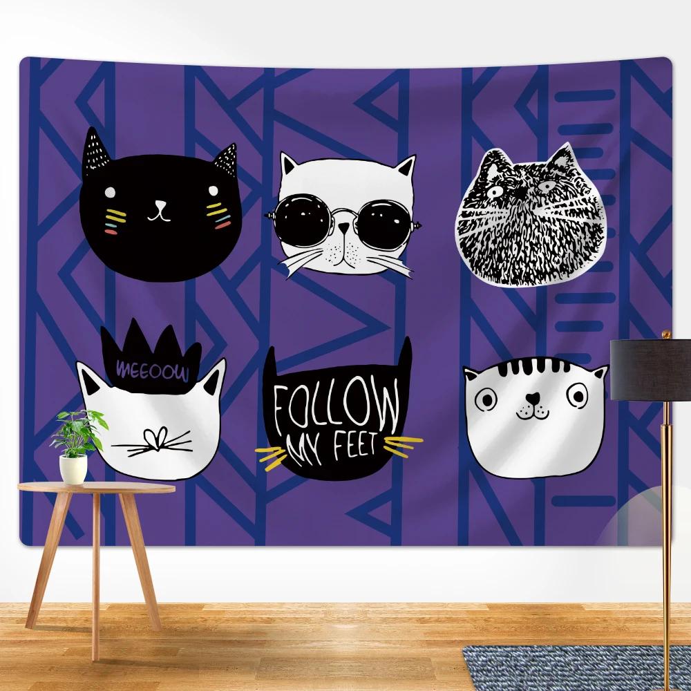 

Панк-кот Домашнее украшение Искусство Гобелен Психоделическая сцена Стена спальни 100x75cm