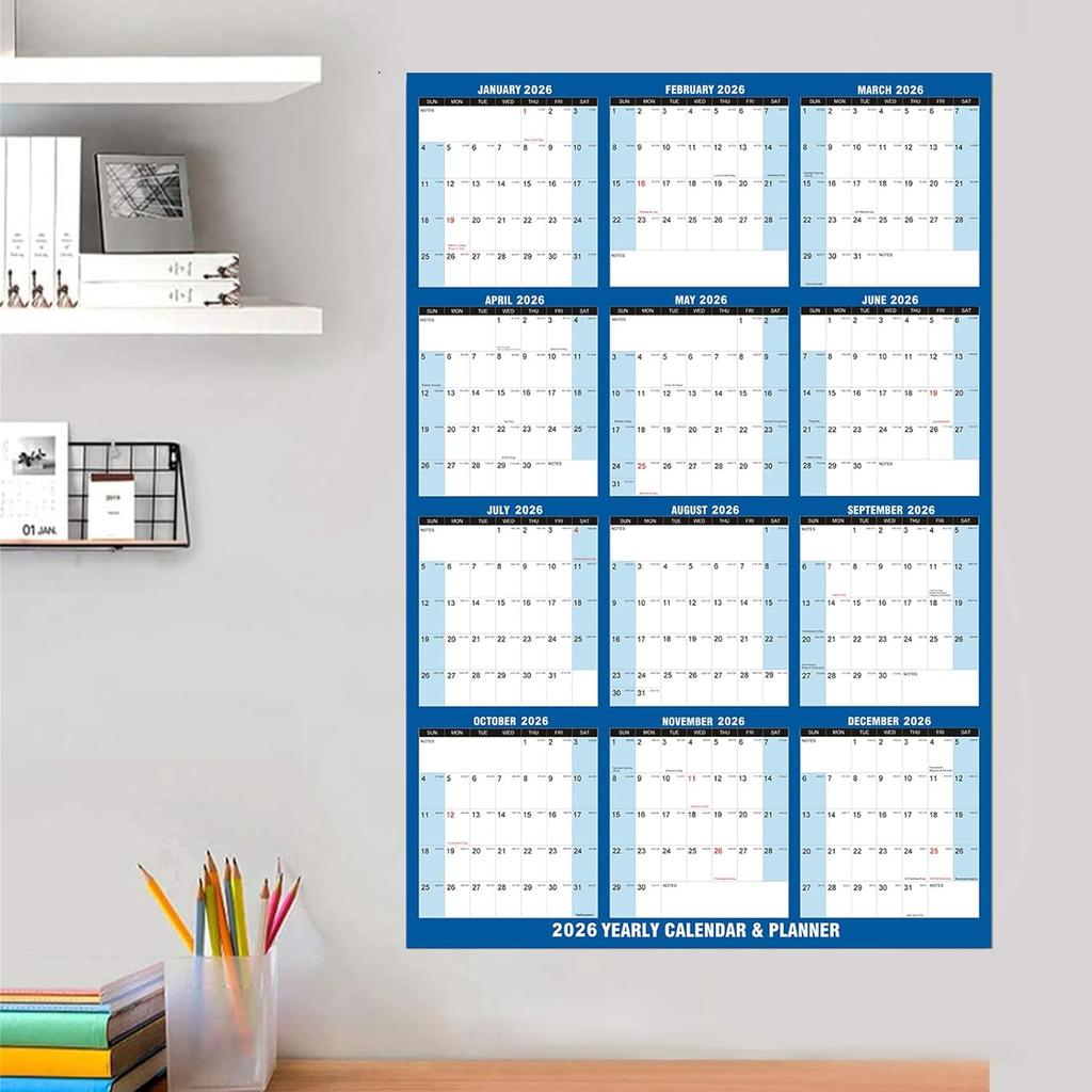 32" X 48" 2026 Wall Calendar Large Dry Erase Calendar for Wall Erasable Laminated 12 Month Wall Planner Yearly Annual Calendar Reversible