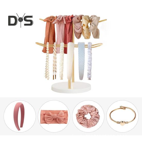 Dvouvrstvý držák na čelenku Organizér Kovový držák ve tvaru T s kulatou základnou Úložný prostor na pásek do vlasů Stojan na displej pro dívky Dámské náramky Náramky