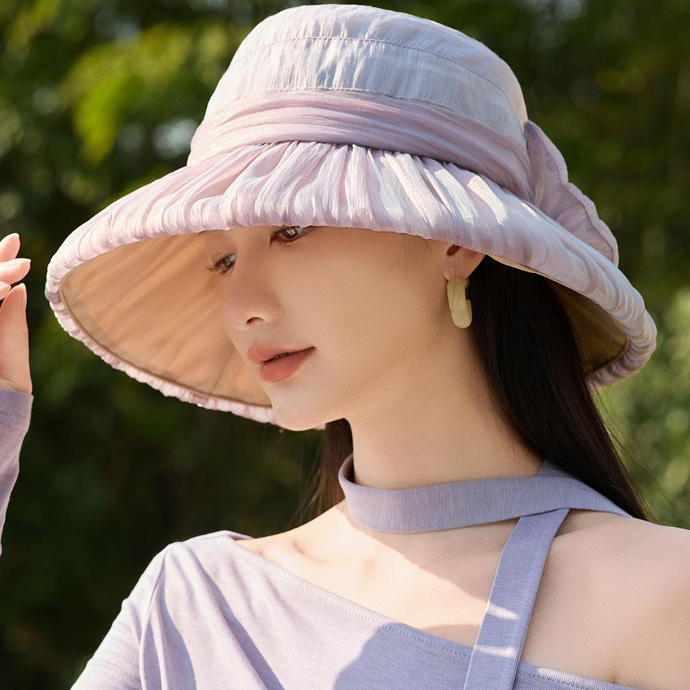 Summer light luxury thin mesh visor versatile outdoor bow bucket hat small eaves sunscreen hat