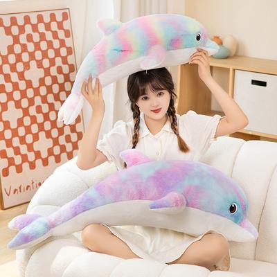 Colorful Dolphin Doll Plush Toy Aquarium Big Dolphin Doll Girl Sleeping Soothing Ragdoll Doll