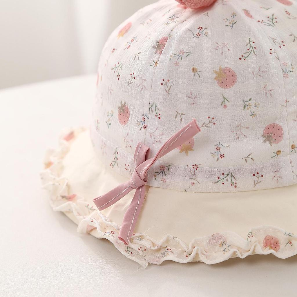 Cute Bow Baby Girls Bucket Hat Sweet Floral Ruffle Fisherman Cap Outdoor Toddler Kids Sunshade Hats