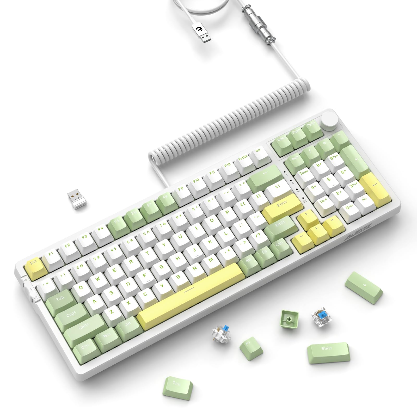 

AJAZZ AK992 Механічна клавіатура Ігрова клавіатура Бездротова синя вісь Гаряча заміна Сумісний знімний кабель PBT Keycap Ручка гучності 99 клавіш RGB підсвічування