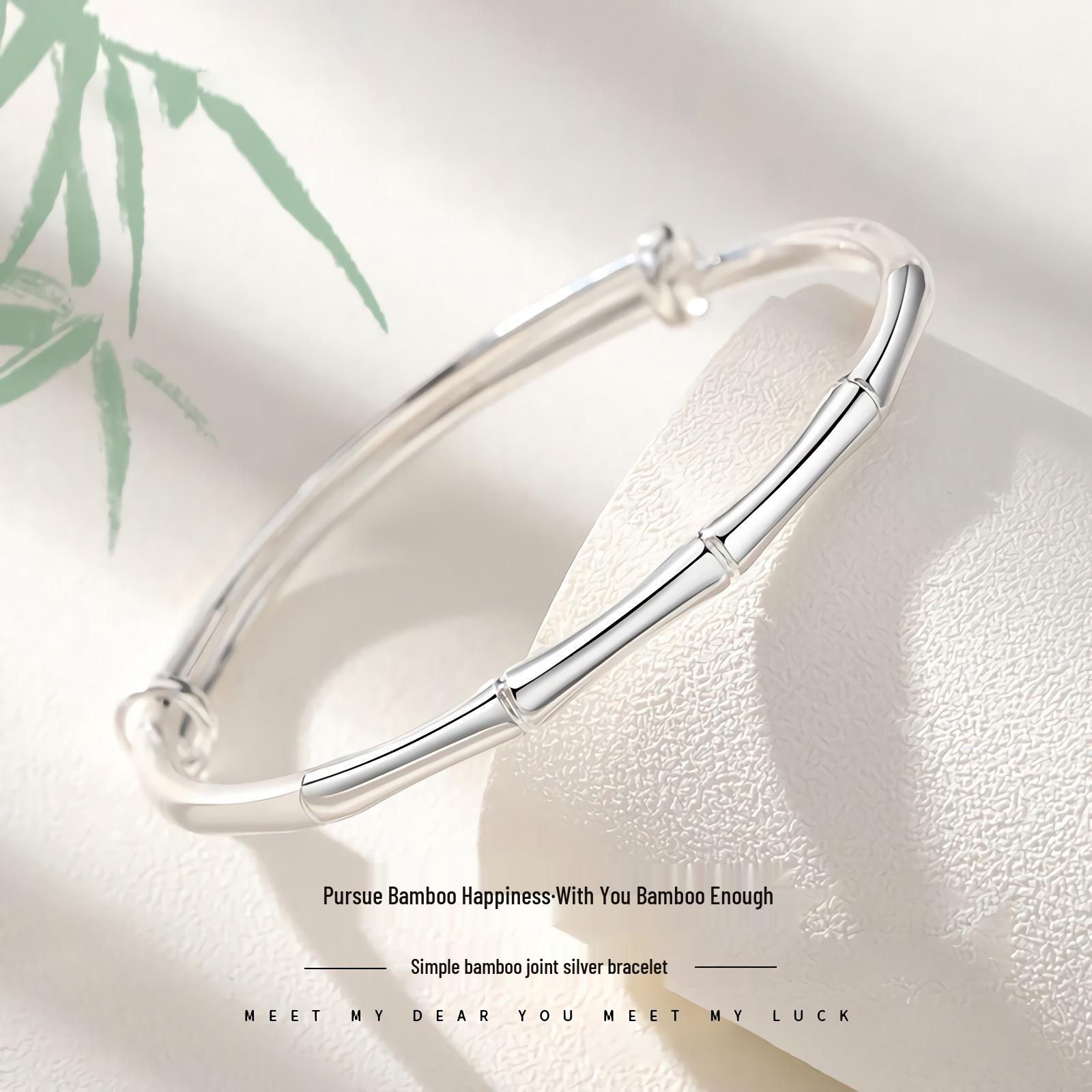

Ferris Wheel Bamboo Joint Sterling Silver Bangle - Non-Fading, New Chinese Style Jewelry for Women Full Silver