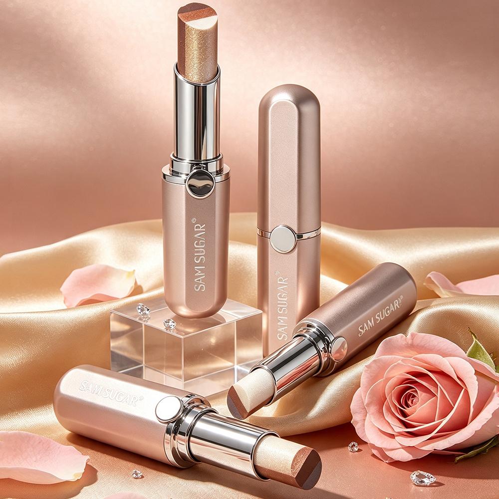 SAM SUGAR Stick Ombretto Cremoso Tricolore Cambiamento Graduale Highlighter e Blush Scintillante Non Disturbante Impermeabile