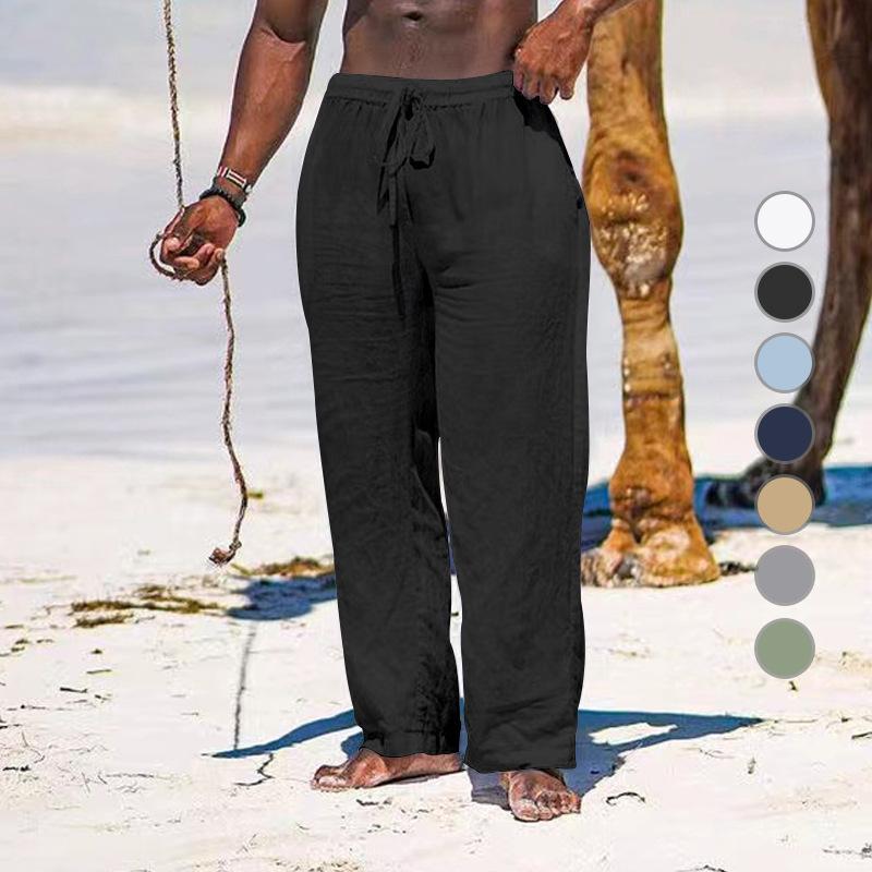 Summer Men's Straight Leg Pants Breathable Cotton and Linen Loose Casual Sports Trousers