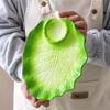ZISIZ Green Cabbage Ceramic Divided Dumpling Plate Set