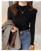 Women's Slim Fit Black Modal Long-Sleeve Mid-Neck Top for Autumn/Winter