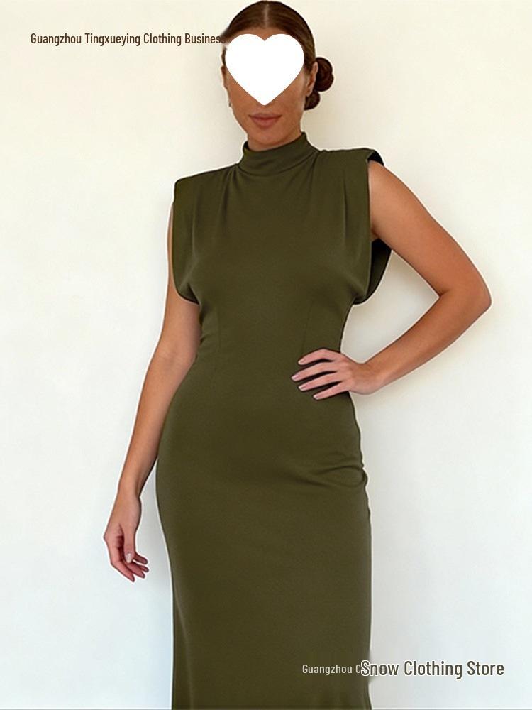 New Style Women's European & American Fashion: Sleeveless Slim Fit Padded Shoulder Hip Skirt
