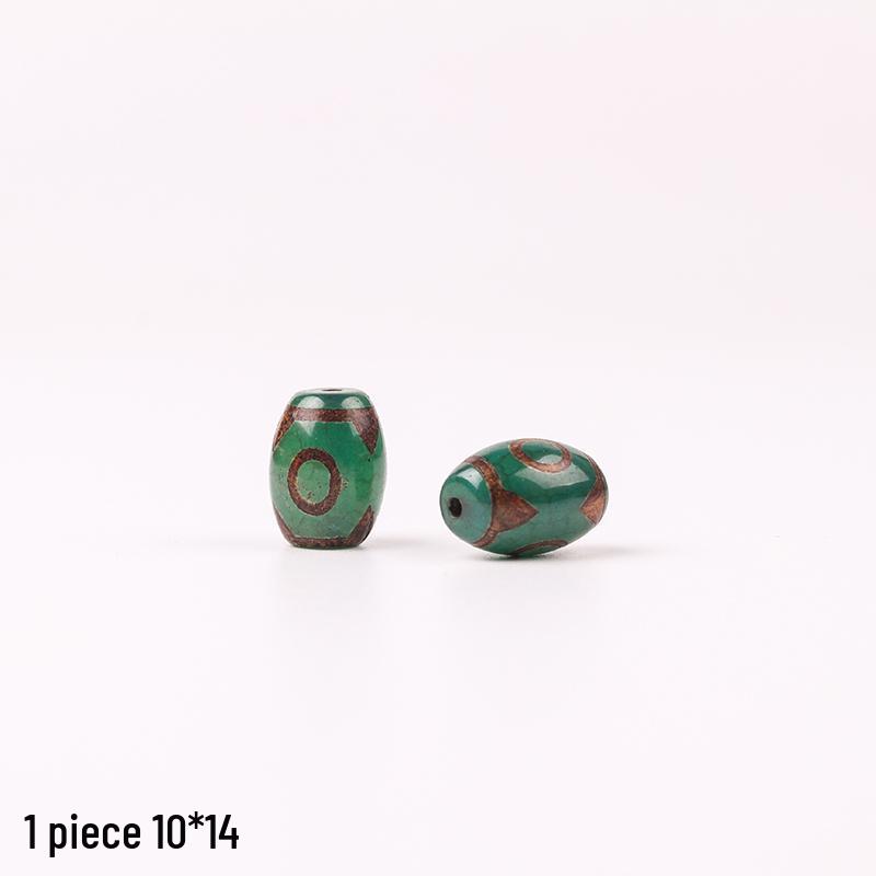 Green Agate Three-Eyed Nine-Eyed Dzi Beads Handmade Retro Necklace Accessories.