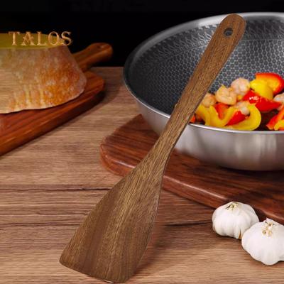 Yapışmaz Tavalar için 1/2 Adet Ahşap Spatula Uzun Saplı Düz Kızartma Spatulası Karıştırma Kazıma Pişirme için Açısal Ahşap Döner