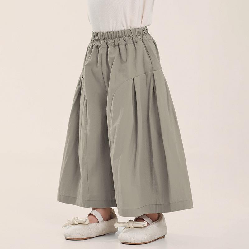 Kids Girls Korean Style Summer Thin Solid Cropped Wide Leg Casual Pants 90cm