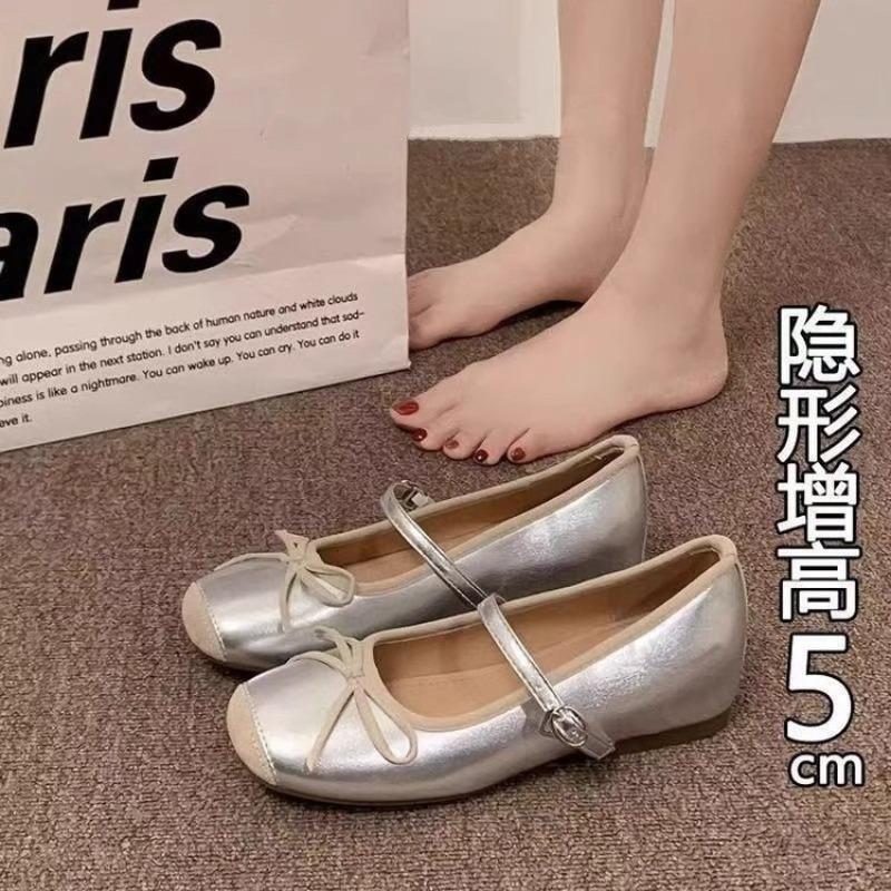 Gentle Wind Single Shoes Autumn New Square Head Word with Bow Mary Jane Shoes
