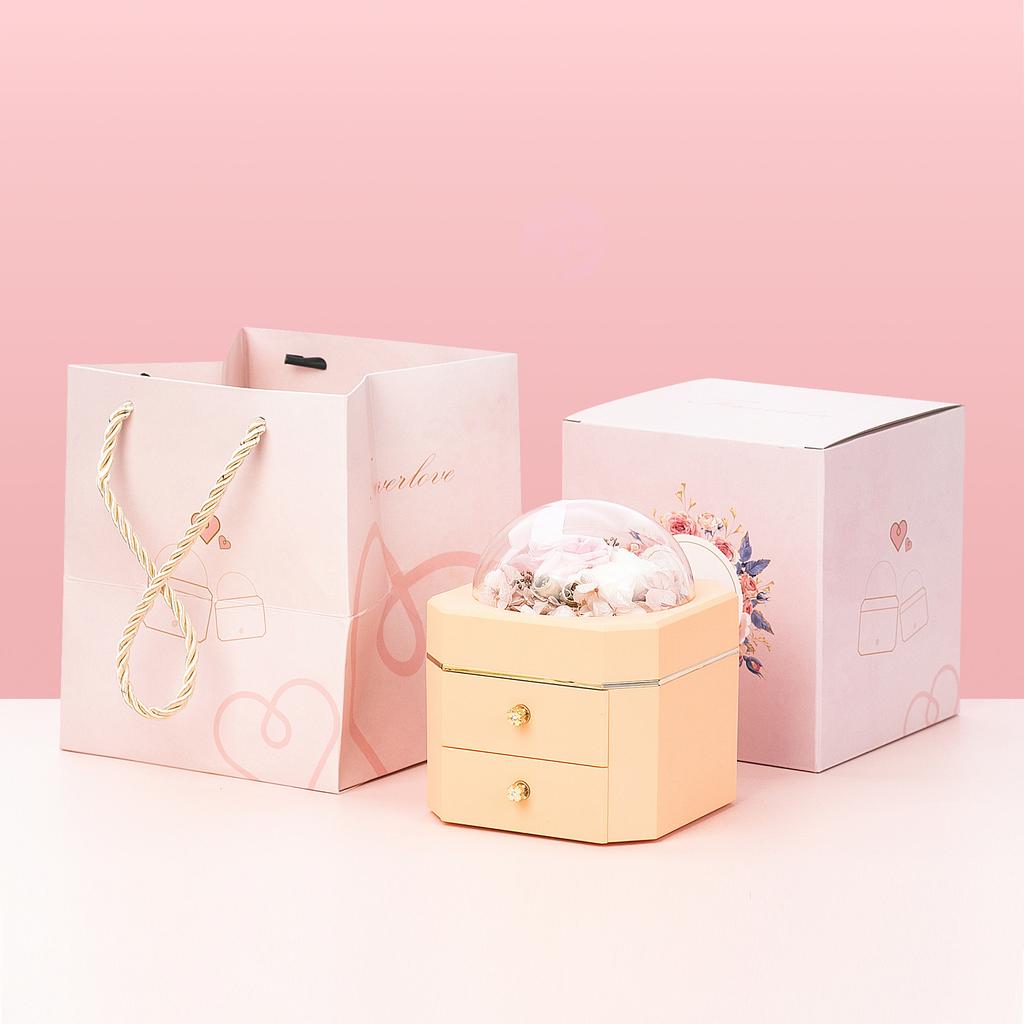 Valentine's Day Eternal Flower Single or Double Layer Drawer Jewelry Storage for Rings Necklaces Bracelets-Square Jewelry Box