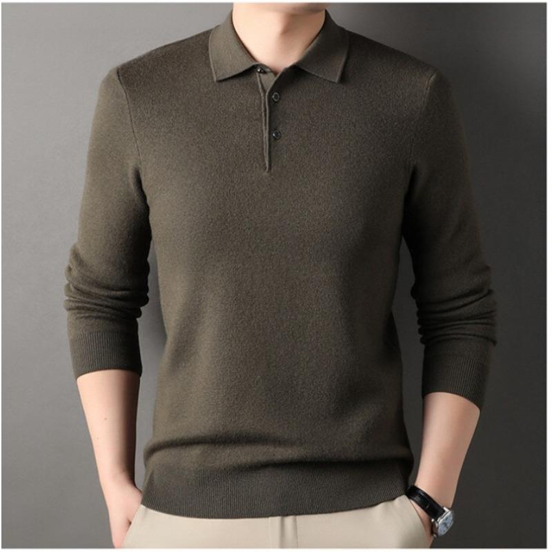 Spring and Autumn Cardigan Men's Lapel Sweater 100 Pure Wool Sweater Bottoming Shirt Dad Top Men's Clothing