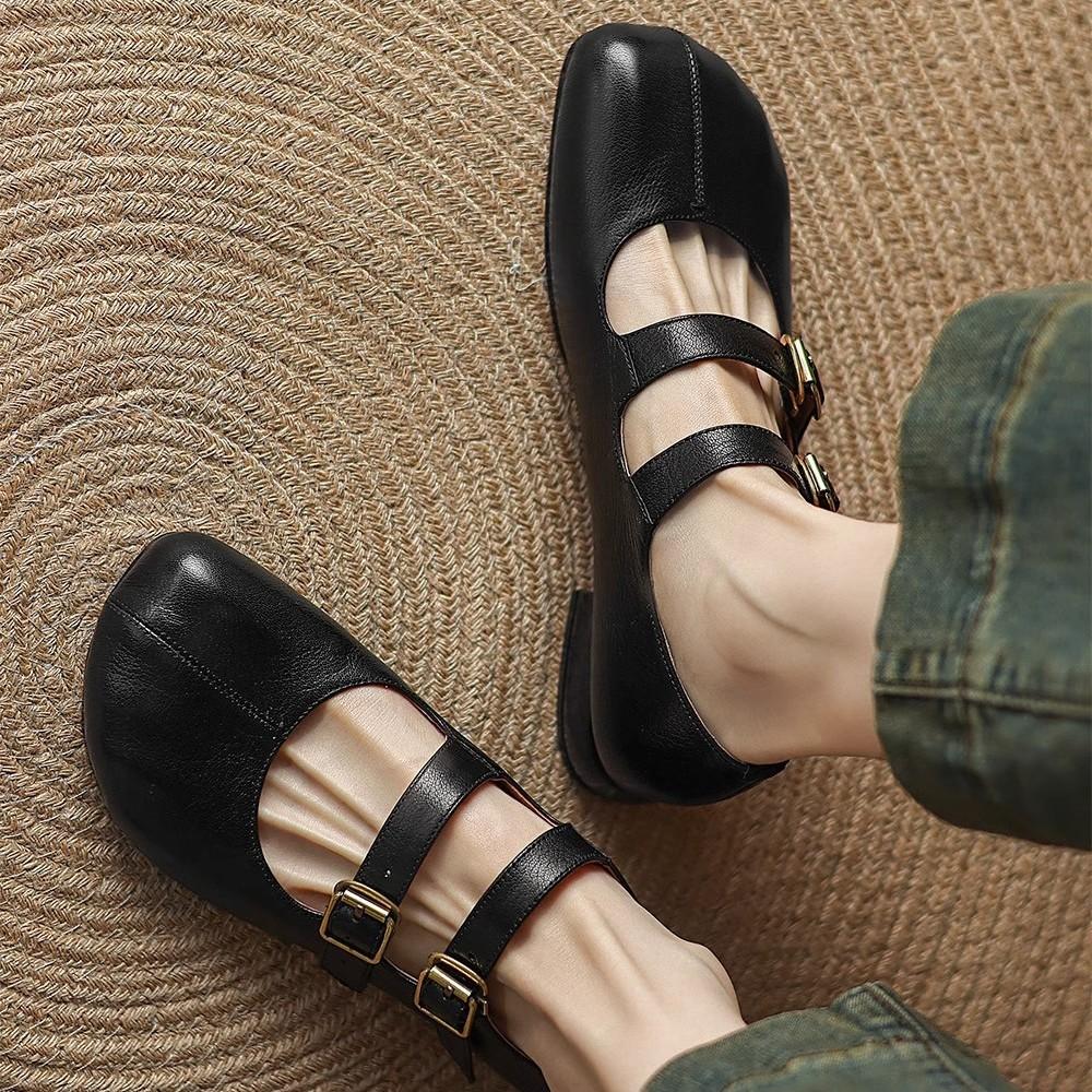 

Mary Jane shoes women s French retro round head 2025 thick heel single shoes women s shoes buckle autumn soft leather British style new niche 35
