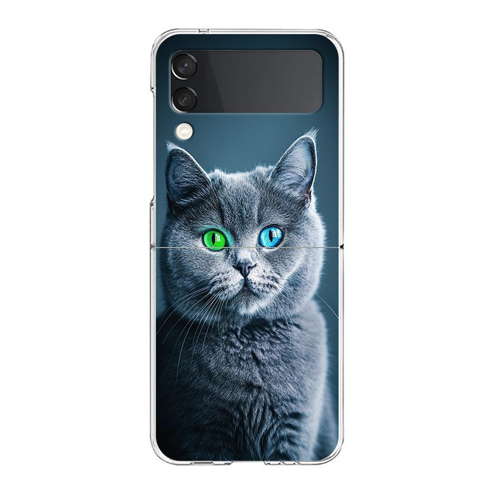 Cover per Telefono Per Samsung Galaxy Z Flip 7 6 5 4 Custodia Trasparente Per Samsung Z Flip 3 PC Rigido Pieghevole Gatto British Shorthair Carino