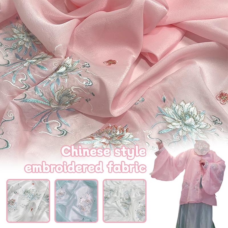 1/2/5m Epiphyllum Heavy Embroidery Organza Fabric Exquisite Chinese Style Designer Fabric for Hanfu Horse Face Skirt DIY Sewing
