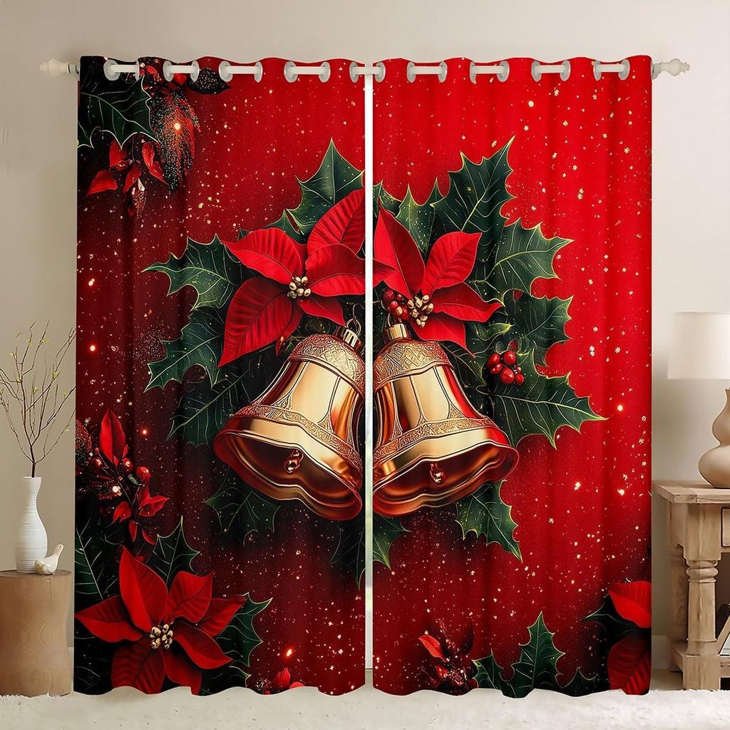 Christmas Elk Curtains Theme Curtain Boys Girls New Year Bedroom Dorm Decor Winter Window Blackout Polyester Ideal For